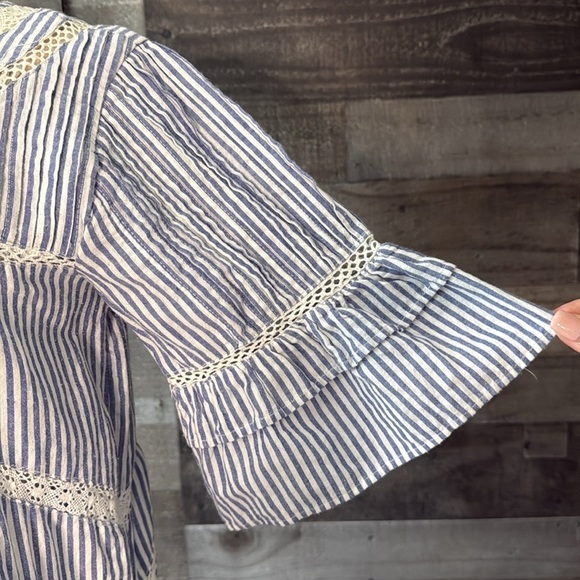 Free People peasant dress small oversized blue white stripes floral boho chic - Picture 6 of 14